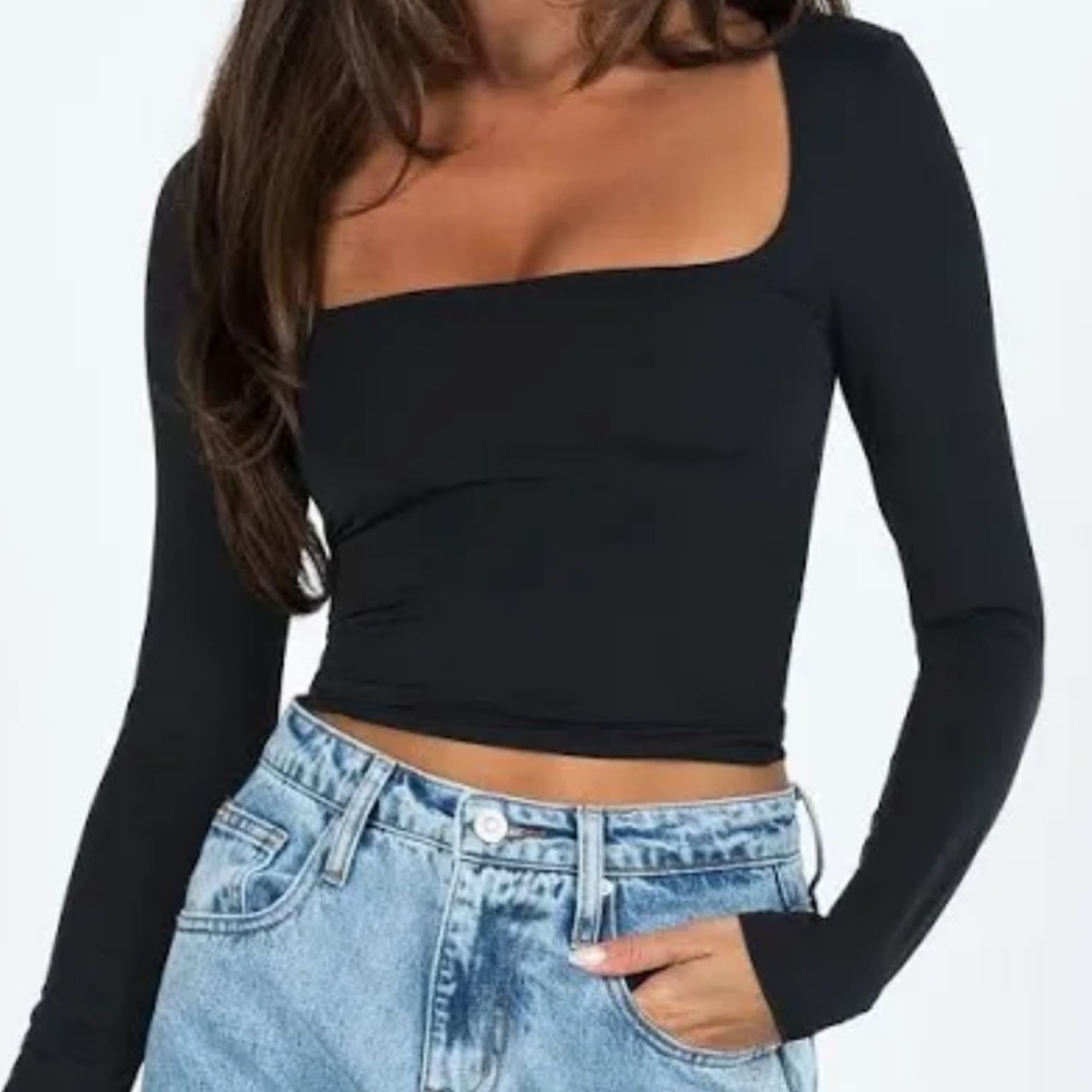 Princess Polly Black Long Sleeve Crop Top